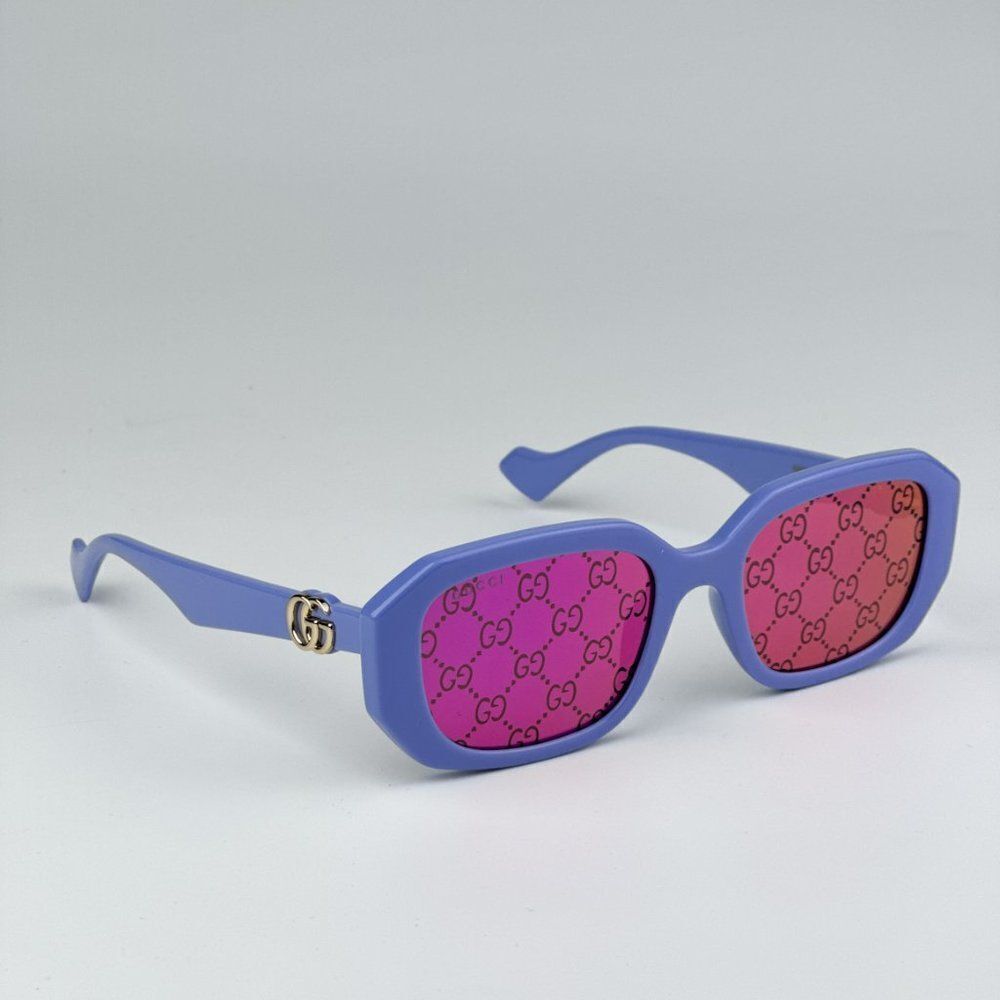NEW Gucci GG1535S 004 Violet GG Logo Pink Mirrored Women Geometric Sunglasses - Picture 5 of 10